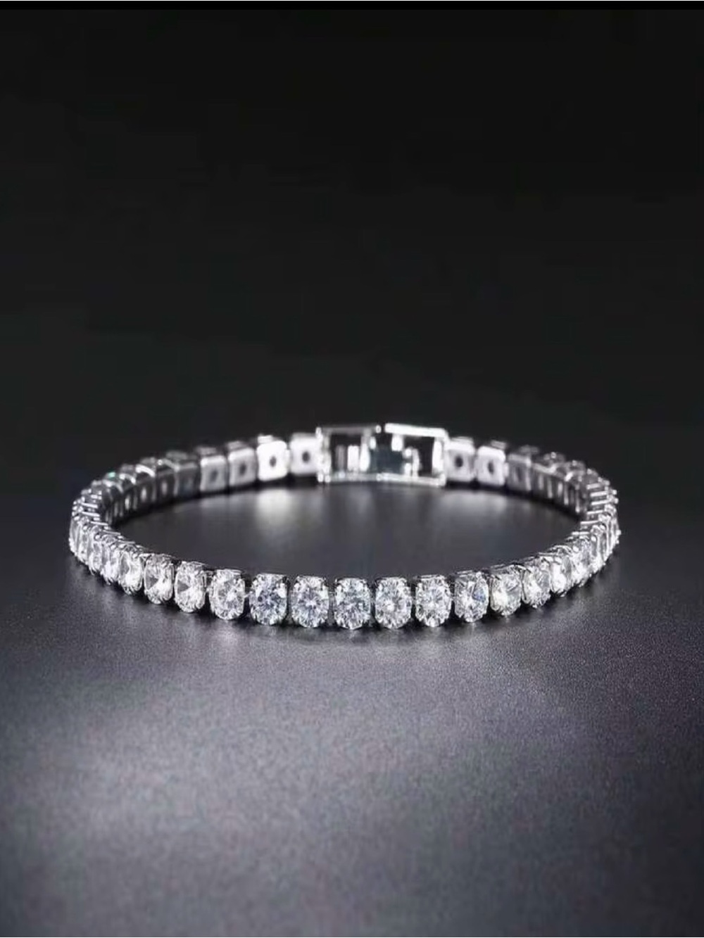 Cubic Zirconia Stone Single Strand Bracelet 4mm Width Tennis Silver Bling Clasp